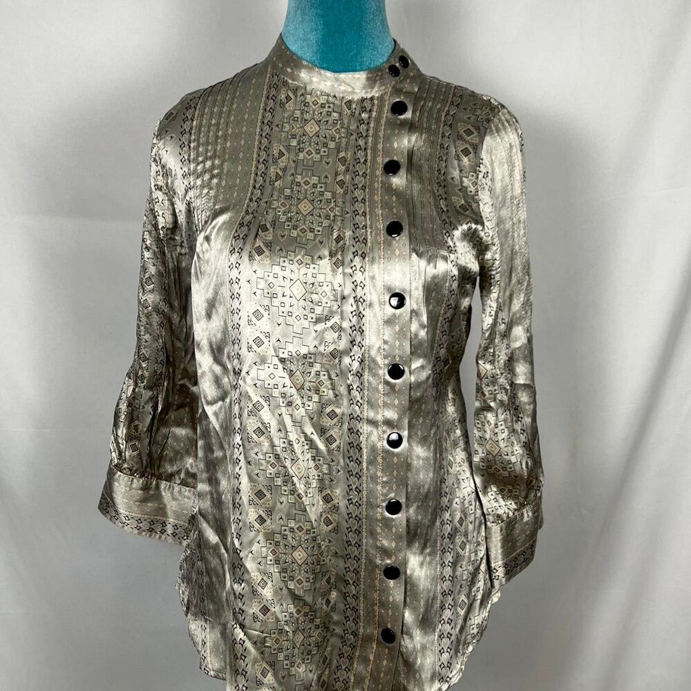 Lauren Moffatt Vintage-Inspired Womens Band Collar Blouse Retro